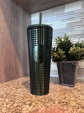 Starbucks *RARE* Metallic Emerald Green Studded Tumbler with Straw